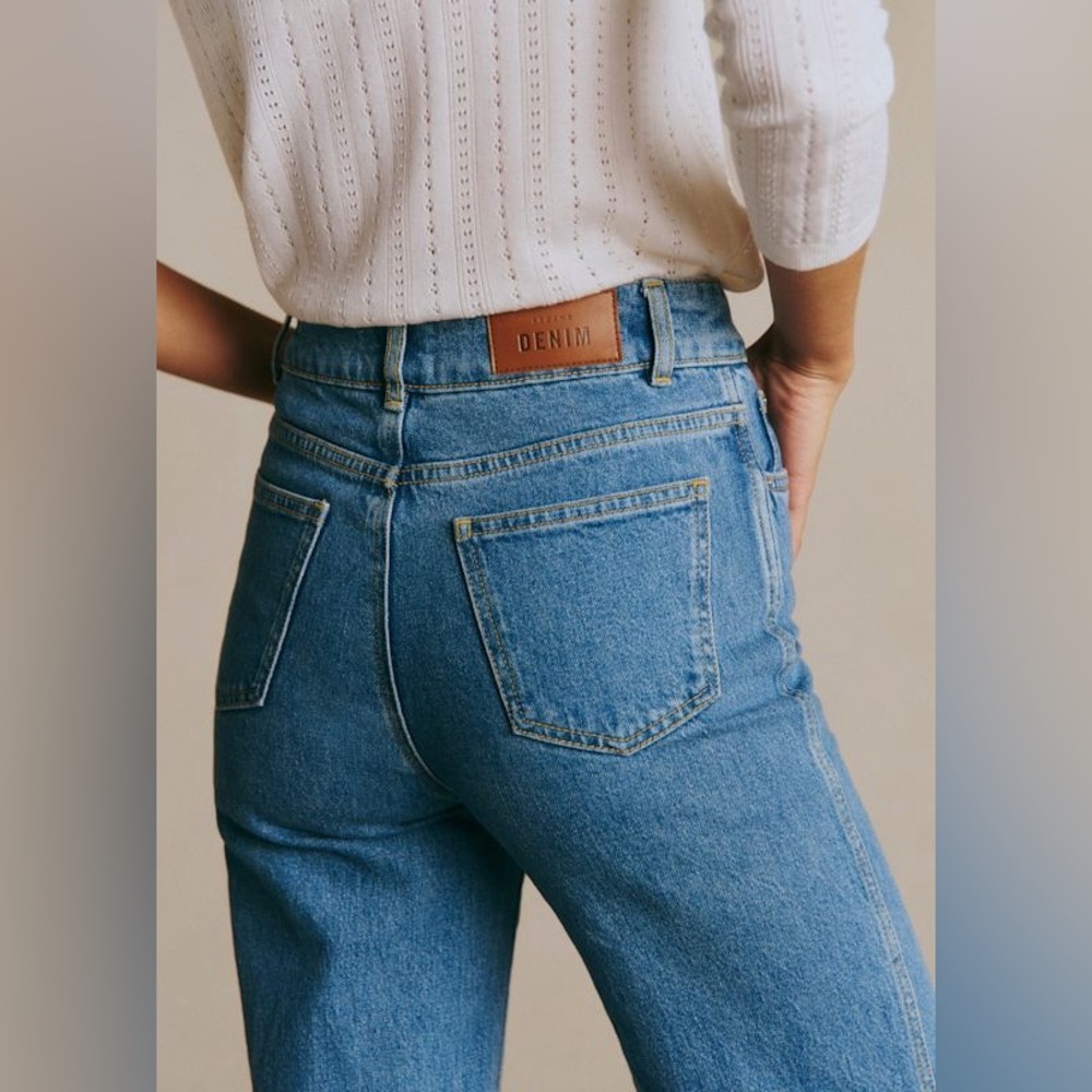 NWT Sezane New 70’s Trousers in Blue Denim - Picture 3 of 4
